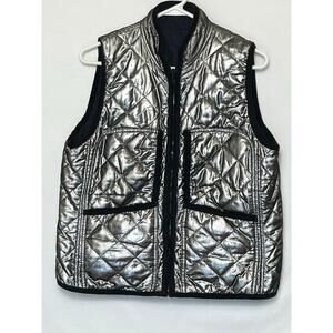 Lauren Ralph Lauren Women’s L Black Silver Quilted Reversible Zip Up Vest Jacket
